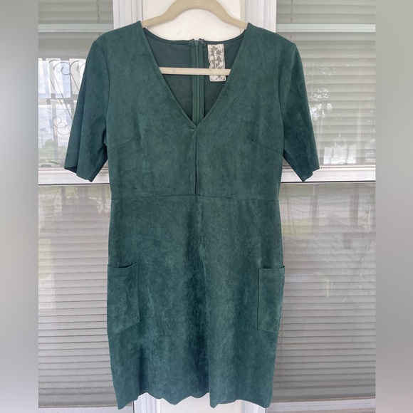 Sadie & Sage Faux Suede Dark Green Mini Dress - Picture 1 of 7